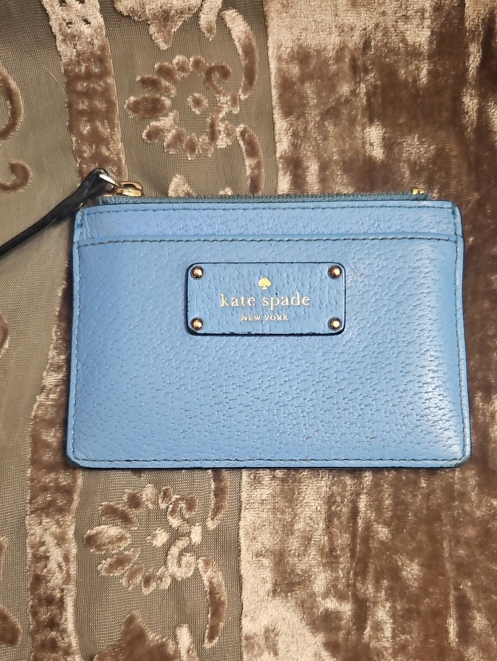 kate spade Sky Blue Pebbled Leather Wristlet Card Holder